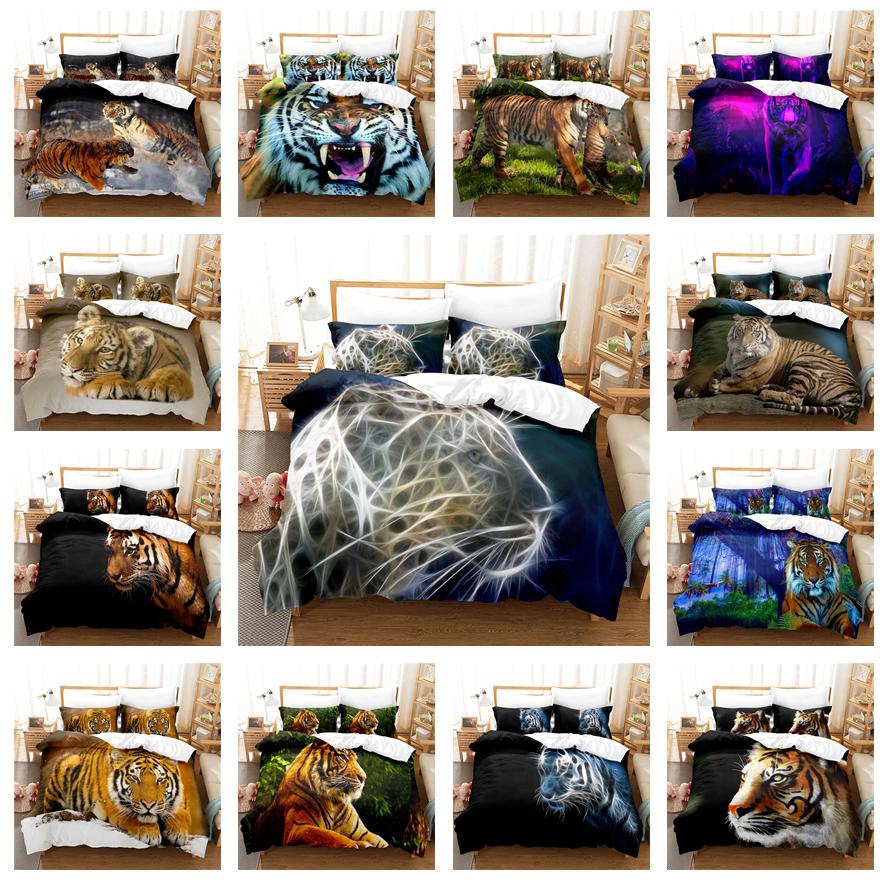 3D Fierce Beast Bedding Set Tiger Print Duvet Cover Pillowcase 2/3 Pieces AU180 * 210 Full Size Soft Zippered Home Textile
