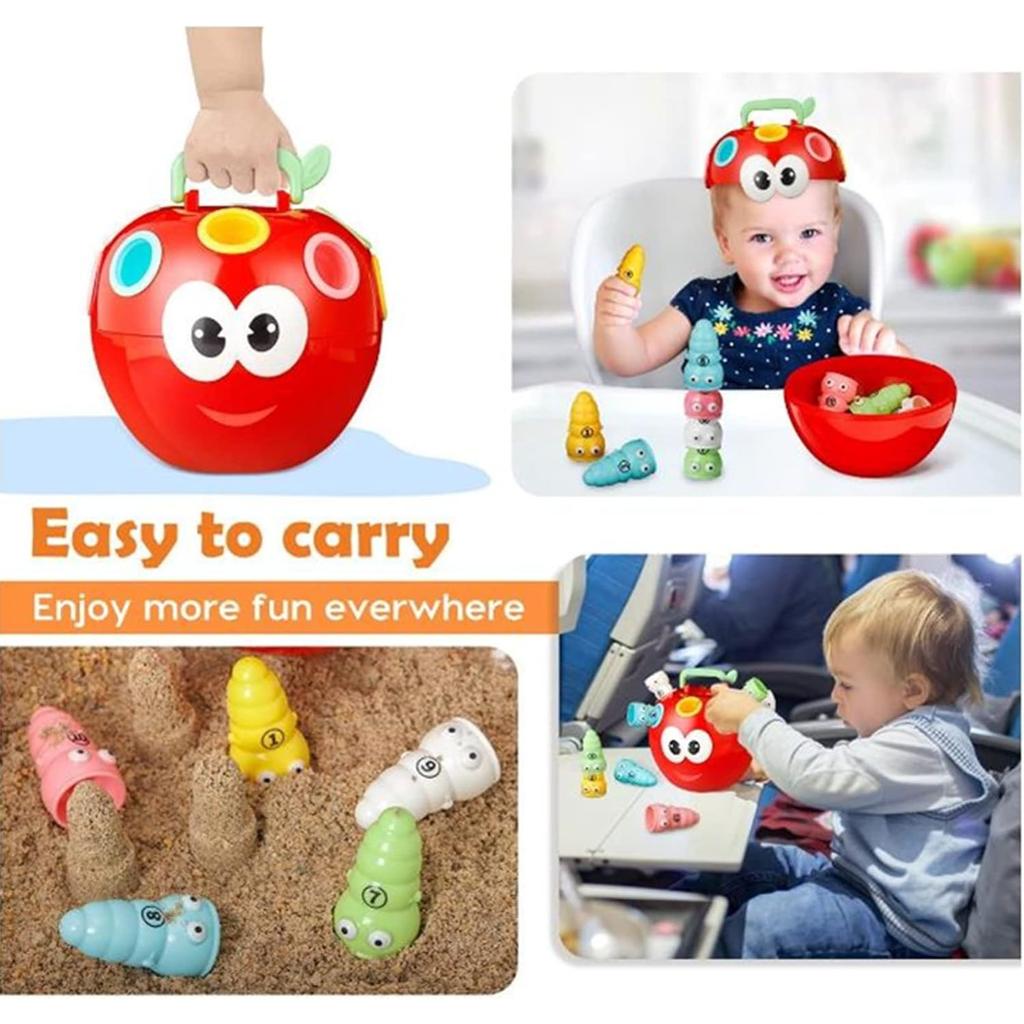 Apple Sorting Toy with Storage Stacking Toy Matching Number Toys with Number & Color Sorting Apple & Worm for Baby Toddlers