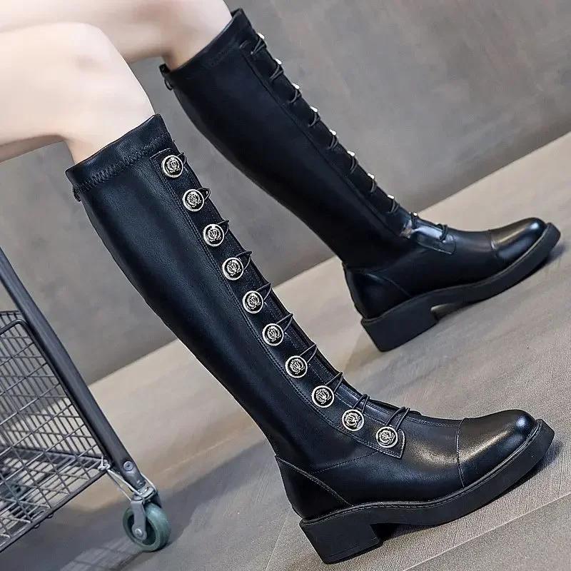 Elastic Round Toe Ladies Knee High Shaft Shoes Large Size Warm Designer Luxury On Offer Hot Spring Autumn Pu Women's Long Boots
