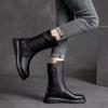 Round Toe Women's Half High Boots Elegant Fashion Ladies Mid Calf Shoes Designer Luxury Quality Footwear Winter 2024 Novelty Pu