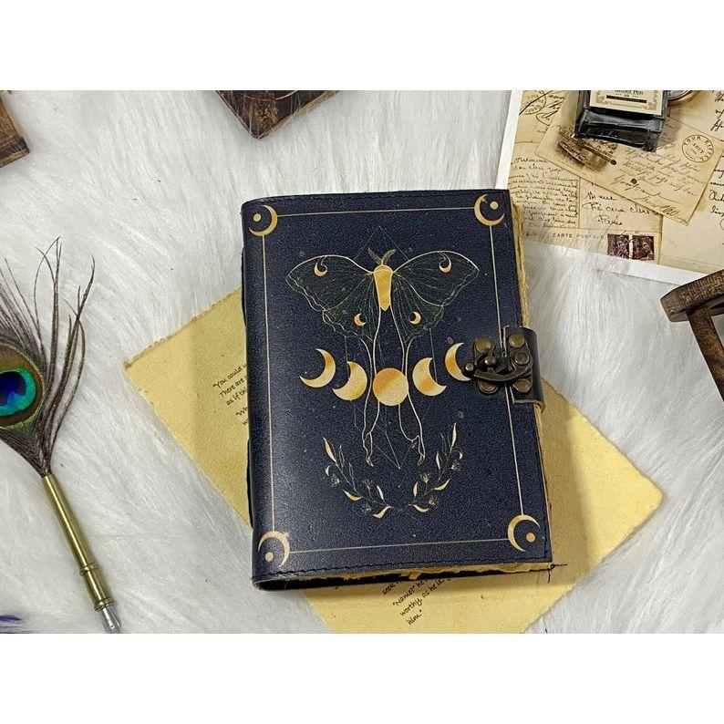 Blank Spell Book of Shadows Handmade Luna Moth Sun and Moon Vintage Journal Junk Journal Gifts for Men and Women