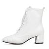Fashion Women's Ankle Boots Autumn Winter Black White Party Shoes Female Casual Low Heels Short Boot Lace Up Large Size 34- 45