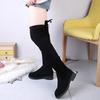 Fashion Faux Suede Female Heels Autumn Winter Elastic Knee-high Boots for Women Tube Lace-up Thigh Boots Black Botas