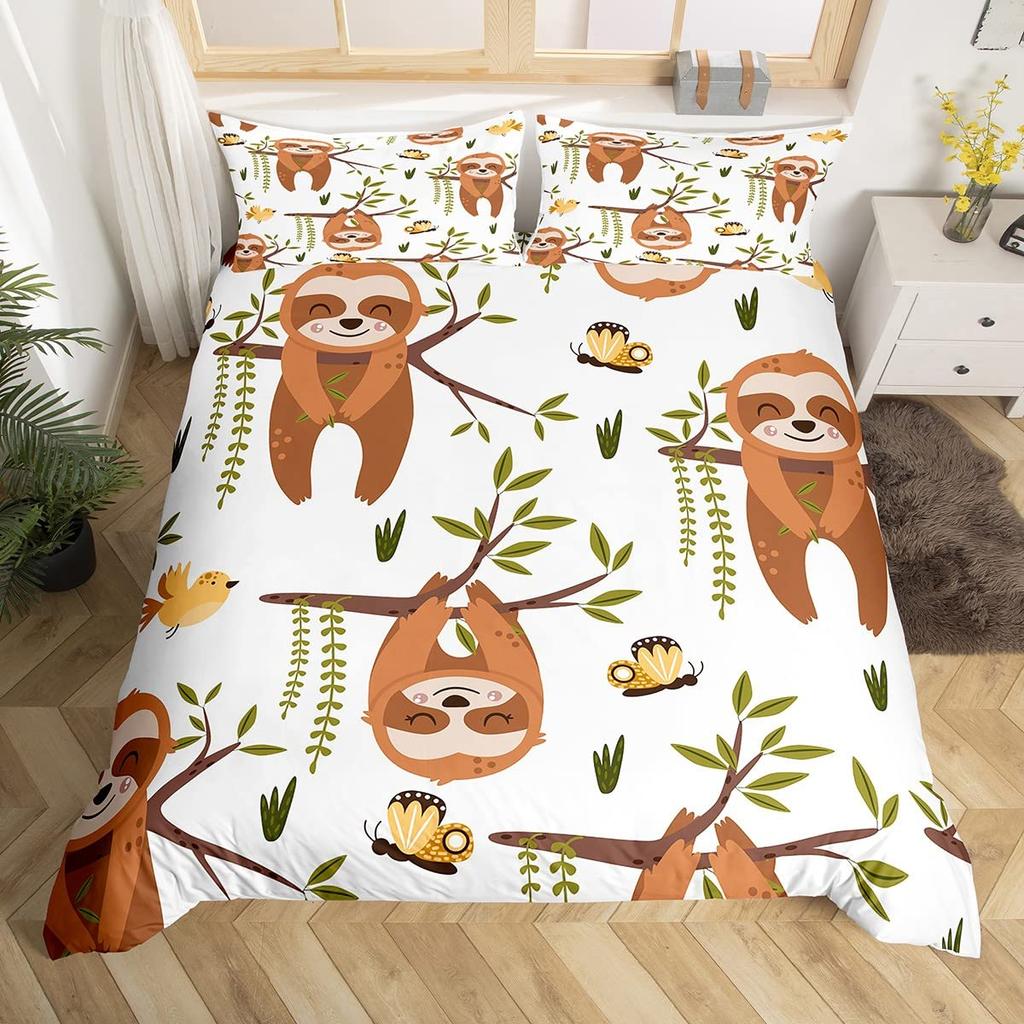 Cartoon Animals Duvet Cover Cute Giraffe Monkey Tiger Elephant Bedding Set Lovely Wildlife Comforter Cover Polyester Quilt Cover