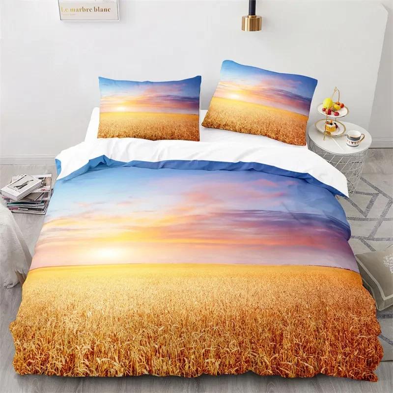 Gold Wheat Field Duvet Cover Natural Scenery Print Bedding Set Microfiber Twin Queen King Comforter Cover For Kids Adults Decor