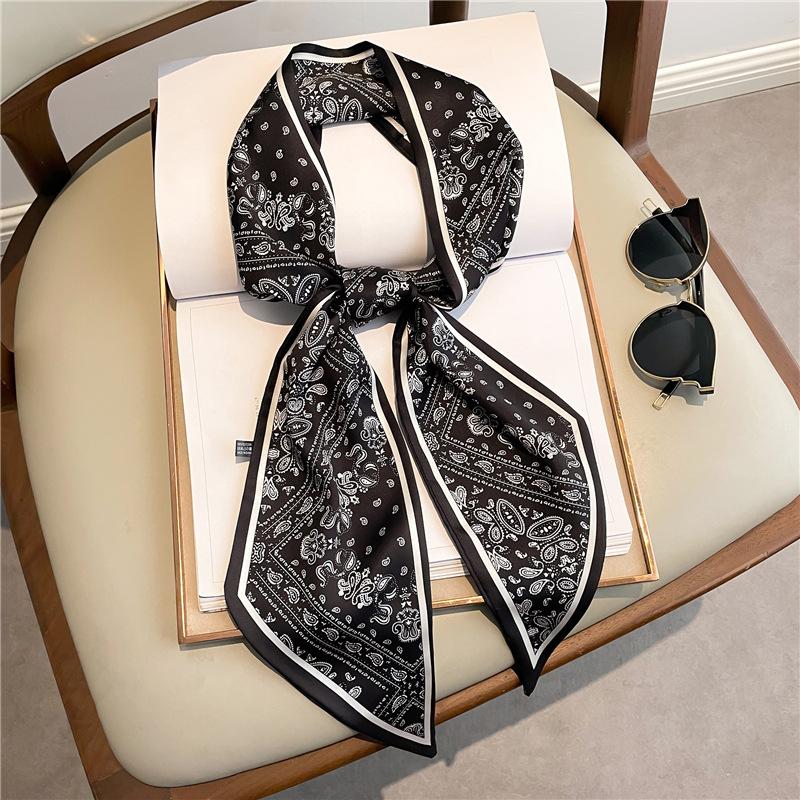 Temperament Thin Silk Scarf Silk Long Strip High-End Fashion Women'S Headscarf Versatile Thin Narrow Streamer Diagonal Scarf