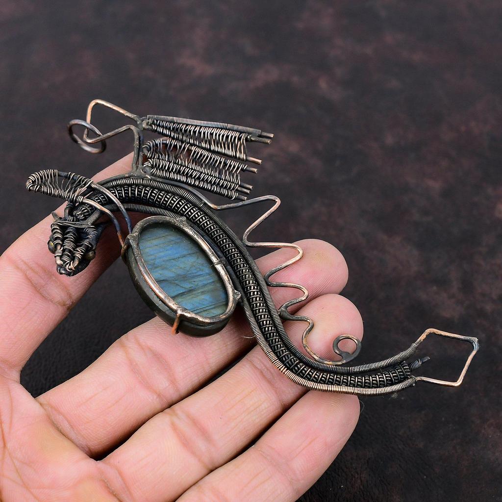 Labradorite Pendant Copper Wire Wrapped Pendant Genuine Gemstone Jewelry Dragon Pendant Handmade Copper Jewelry Stylish Pendant Gift For Her