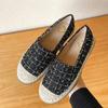 Fashion Sequines Cloth Plaid Flats Women Round Toe Straw Pattern Moccasins Female Thick Bottom Slip On Loafers Glitter Espadrilles Women