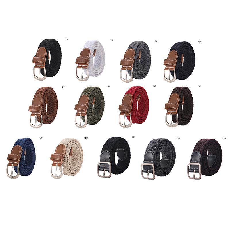 Belt Woven Canvas Belt Metal Buckle Men Women Elastic Braided Belt Punch Free