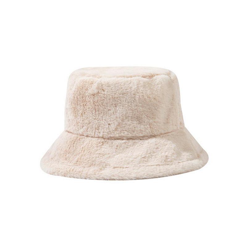 Faux Fur Winter Bucket Hat For Women Solid Warm Female Cap Outdoor Sunscreen Sun Fisherman Hat Lady Cap