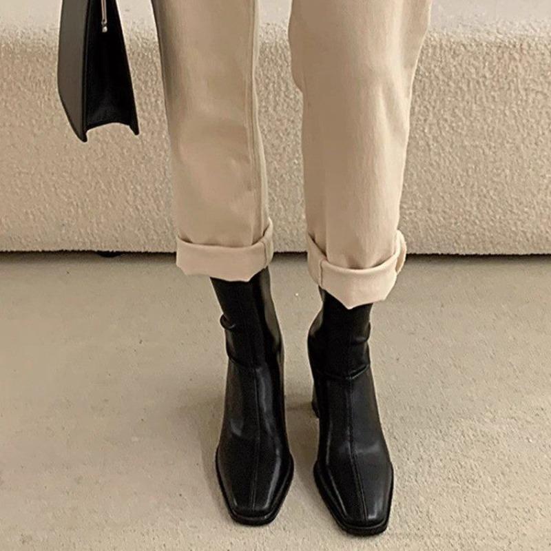 Новые Популярные Винтажные Теплые Хлопковые Женские Ботильоны Элегантные Туфли с Квадратным Носком Осень Зима Толстый Каблук Женские Короткие Ботинки