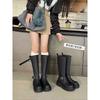 But Knee Boots Women's 2025 New Round Head Versatile Thick Sole Heightening Black Tall Knight Boots