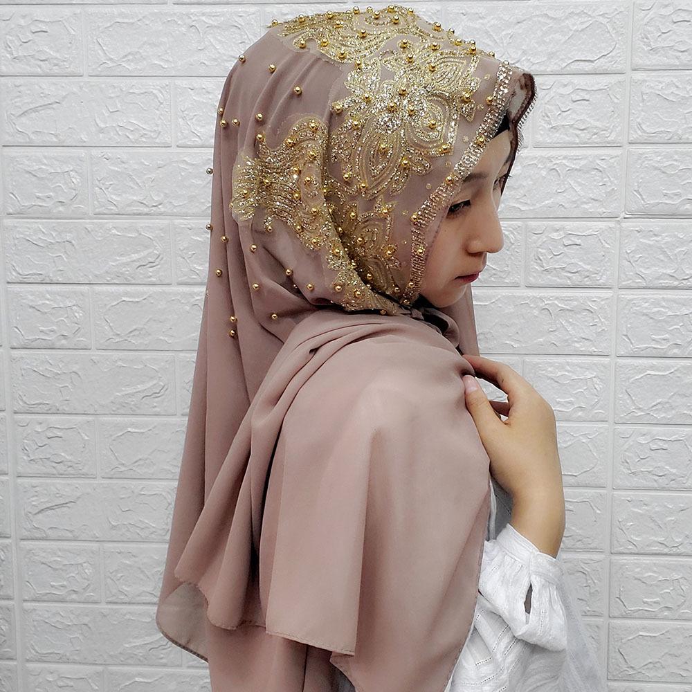 Rhinestone Beaded Chiffon Headscarf: Breathable Sun Protection Muslim Wrap In Ethnic Style