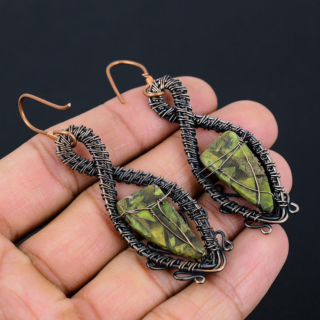 Natural Copper Green Turquoise Handmade Copper Wire Wrap Earring 2.95 Y2T44