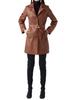 Casual Stylish Coat Handmade Lambskin Women Trench Brown Belted Leather Genuine