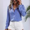 Women's Shirt Autumn Commuting Style Fashion Lapel Blouses Striped Loose Long Sleeved Shirt Women