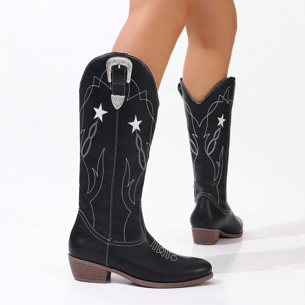 Plus Size Embroidered Tutch Knight Boots Women's High Top Fashionable Versatile New Style European And American Women's Footwear