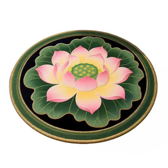 Yousheng Lotus Flower Floor Mat Round Living Room Rug Lotus Pattern Carpet with Non-Slip Backing for Home Office Bedroom Kitchen