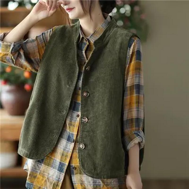 Vest for Women Cotton Sleeveless Tops Solid Colors Vest Oversize Prints Casual Buttons Vest