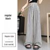 Women's Korean Pinstripe Wide-Leg Pants - Summer Casual, Loose Fit, Elastic Waist & Drawstring, Textured Straight-Leg.