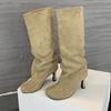 Punk Round Toe Knee High Women Boots Winter Retro Long Boots Fashion Suede Thin High Heels Knight Boots Designer Botas De Mujer