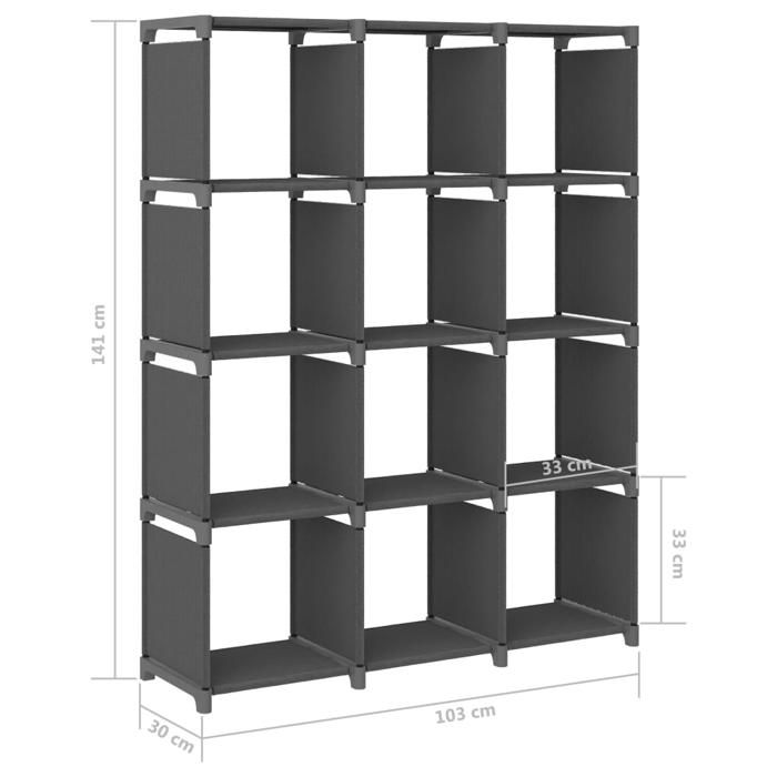 Cube Shelf - VIDAXL - 12 Compartments - Grey - Fabric - 103x30x141 Cm