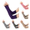 Women Striped Elbow Gloves Winter Knitted Arm Warmers Goth Punk Fingerless Gloves Stretchy Mittens with Thumb Hole for Daily Wear Cosplay