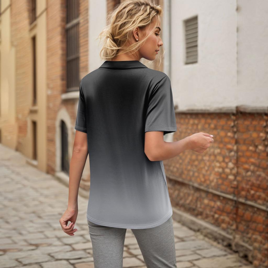 Womens Short Sleeve T Shirts Pleated V Neck Printing Tee Collared Summer Tops Fashion Business Casual Work