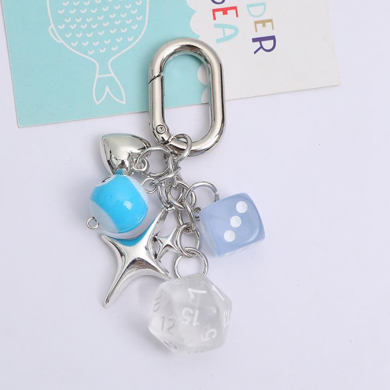 Dice Keychain Creative Star Manger Punk Style Keyrings for Women Bag Hanging Ornaments Accessories
