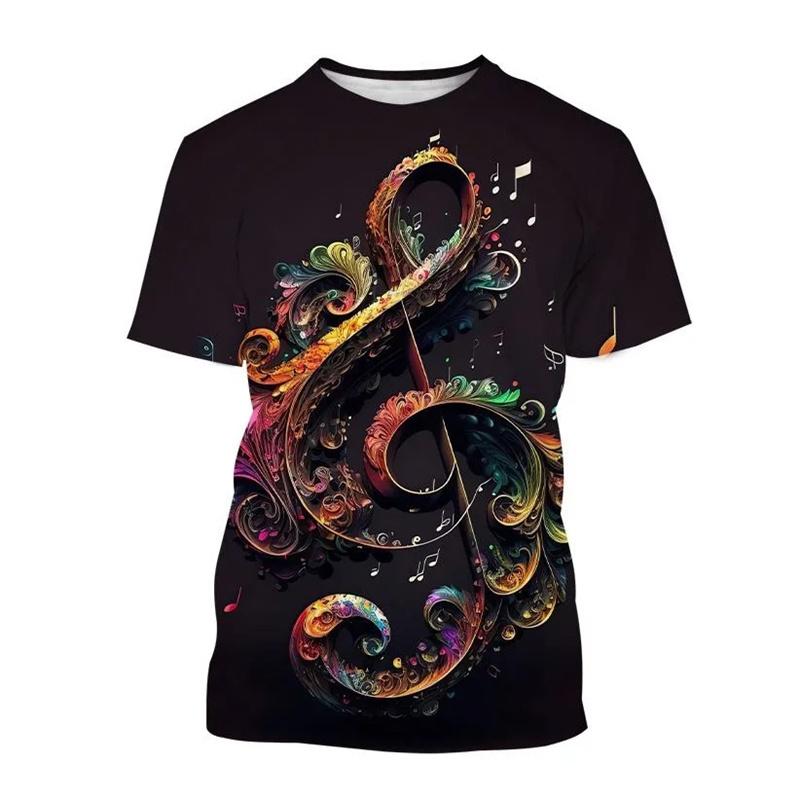 Music Note Graphics T Shirt Fashion Casual Short Sleeve O Neck 3D Printed Summer T-shirt Street Hip Hop Oversized Mens Clothing