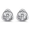 Sweet Blooming Flower Diamond Earrings Fresh Double Flower Silver Plated Stud Earrings Elegant Temperament Ear Jewelry