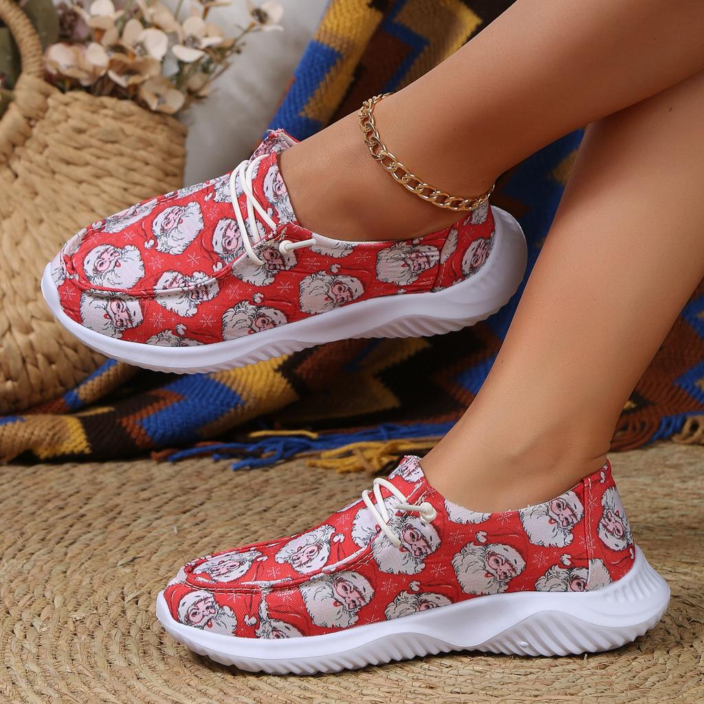 Spring and Autumn New Cartoon Printed Canvas Casual Single Shoes Women's Large Size Flat-soled Single Shoes