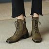 Fashion 2025 New Cross-Tied Women Short Boots Autumn Winter Genuine Leather Office Lady Square Toe Side Zipper Shoes Woman Ankle Boots
