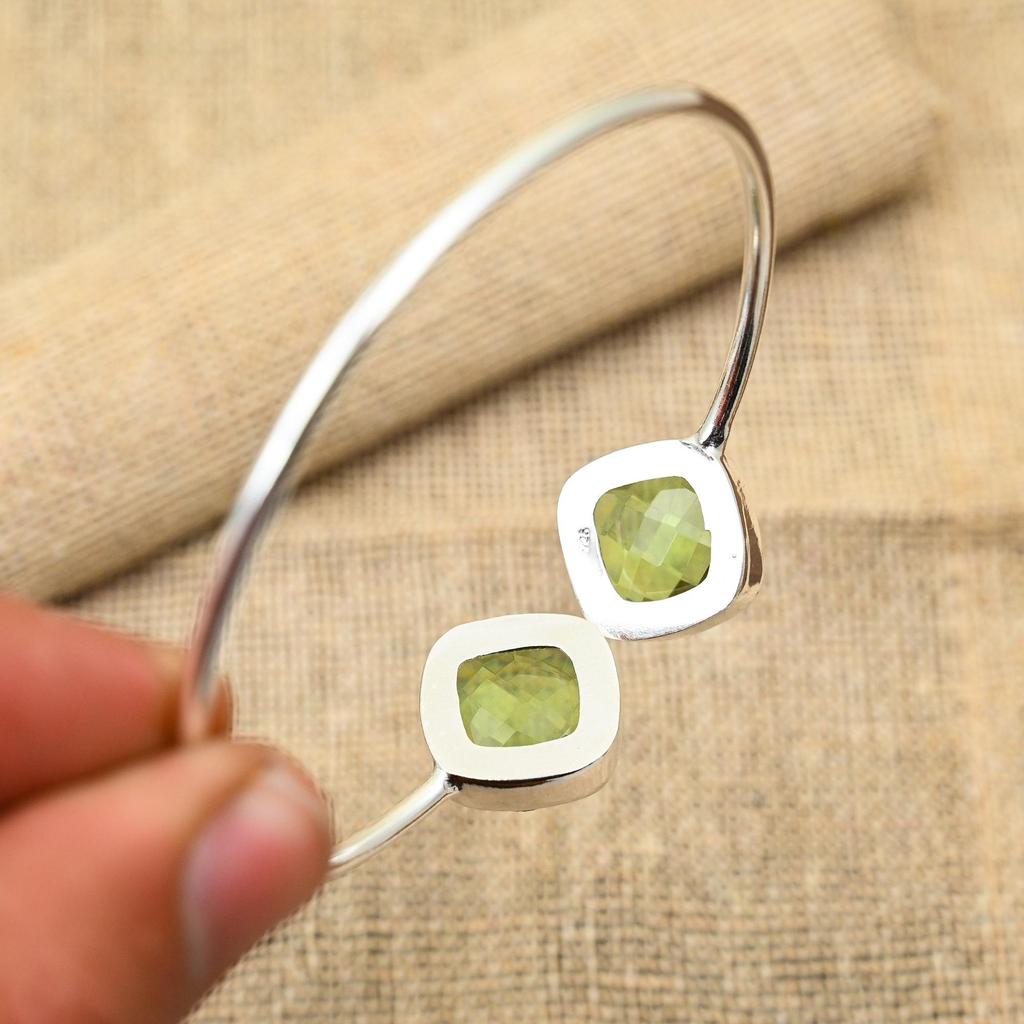 Lovely Green Amethyst Gemstone Handmade Jewelry 925 Sterling Silver Cuff Bangle For Women