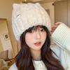 Cartoon Cat Ears Wool Hat Women's Autumn and Winter Thickened Warm Knitted Hat Big Head Circumference Cold Hat