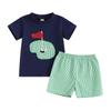 Toddler Boys Summer Outfits Golf Embroidered Round Neck Short Sleeve Tops and Elastic Waist Plaid Shorts 2Pcs Clothes Set
