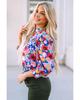 Azura Exchange Blue Mock Neck Bubble Sleeve Floral Print Blouse