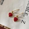 Exquisite Red Heart Stud Dangle Earrings - Simple Yet Fashionable Silver Needle Design.