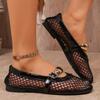 2025 New Mesh Ballet Flat Shoes Women's Buckle Comfortable Breathable Hollow Niche Single Shoes Large Size