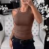 Women Vest Round Neck Sleeveless Elastic Slim Fit Tops Solid Color Sport Camisole