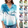 Women's V-neck Gradient Print Three-quarter Sleeve Fashion Top