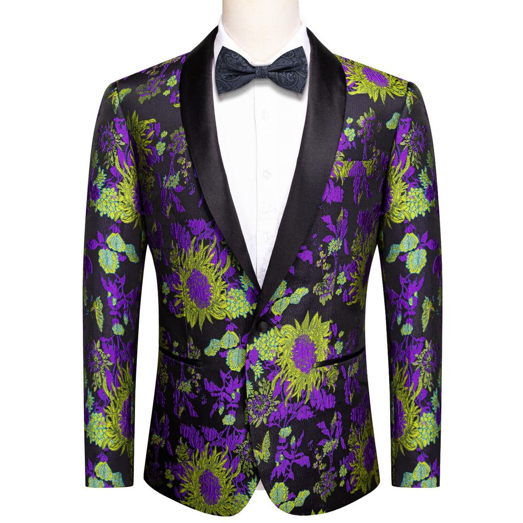 Mens Floral Tuxedo Dinner Jacket Regular Fit Shawl Lapel Paisley Prom Party Suit