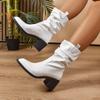 Fashion Pleated Stack Boots Autumn New Pointed Toe Sleeve Non-Slip Wear-Resistant Block Heel Single Boots