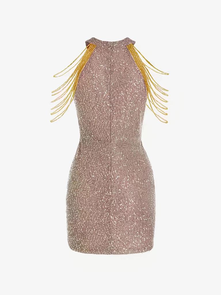 2025 Spring/Summer Crystal Chain Halter Neck Sequin Evening Dress