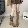 Retro Versatile Design Thick Heel Tall Knight Boots Women's 2025 Autumn and Winter New Suede Maillard Fashion Boots