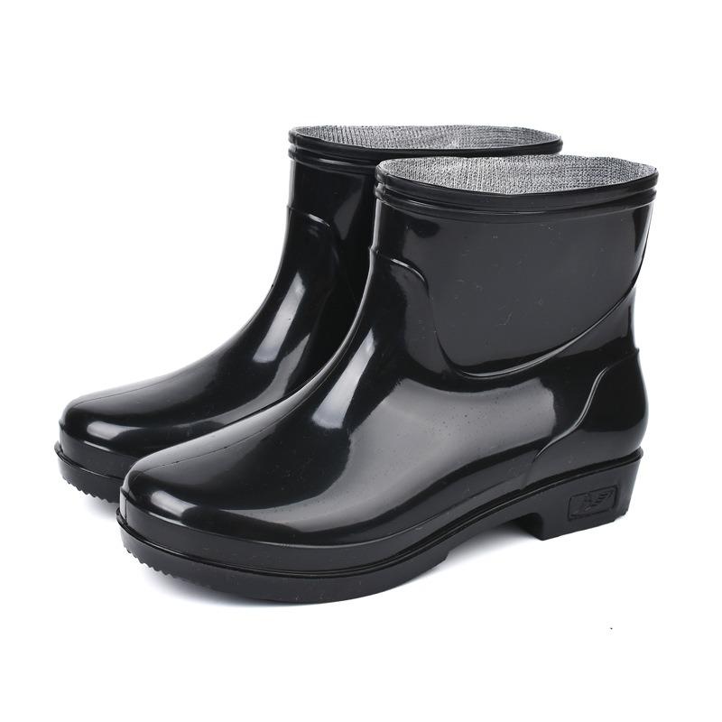 Short Rain Shoes Women's Solid Color Fashion Velvet Short Water Shoes Rain Boots Sole Tube Work Rubber Shoes Four Seasons Labor Insurance