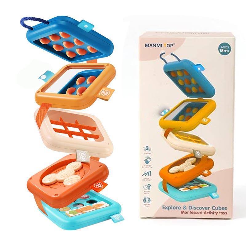 Montessori Toys Busy Board Baby Activity Cube Sensory Toys Folding Puzzle Fine Motor Skill Early Educational Toys for Kid Age 1+