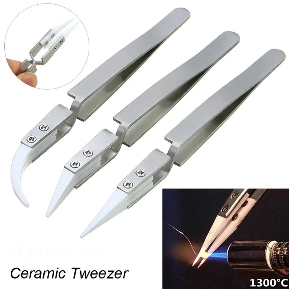 1Pcs Acid Resistant Ceramic Tweezer Reverse Insulation Tweezer Electronic Soldering Tweezers