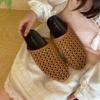 2025 New Summer French-style Woven Slippers Women's Summer Black Thin Bag Head Empty Shoes