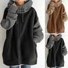 Women Winter Auutmn Hoodie Patchwork Contrast Color Hidded Zipper Long Sleeve Mid Length Loose Pullover Pockets Drawstring Hooded Thick Lady Hoodie
